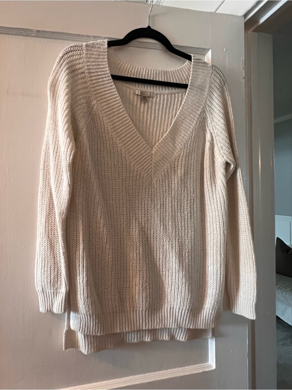 Cozy Casual V-Neck Knit Sweater in Cream
